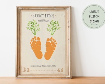 Farm Sign Carrot Patch, DIY Baby Keepsake Craft, Footprint Art Printable, Farm Sign Foot Carrot Patch Download, Footprint Art Printable