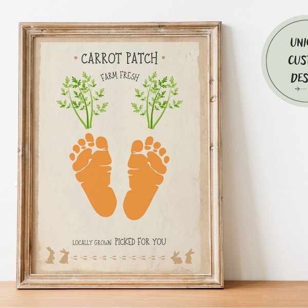 Farm Sign Carrot Patch, DIY Baby Keepsake Craft, Footprint Art Printable, Farm Sign Foot Carrot Patch Download, Footprint Art Printable