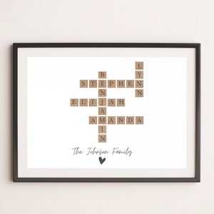 Crossword Puzzle Family Names, Crossword Scrabble Print, Personalized Name Puzzle, Personalized Family Name Sign, Family Custom Signs