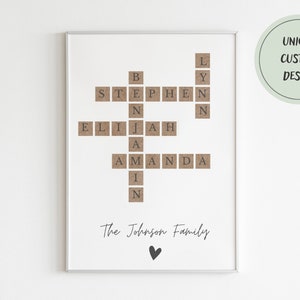 Custom Family Letter Tile Print, Crossword Scrabble Print, Name Puzzle, Personalized Family Name Sign, Last Name Sign, Family Custom Signs imagem 1