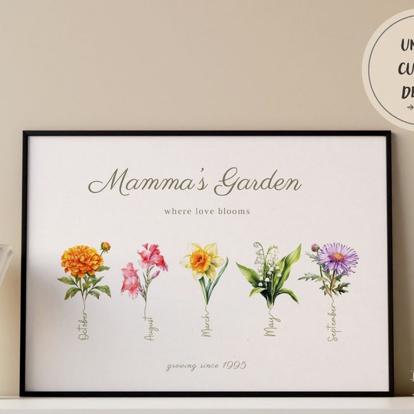 Mother's Day Gift for Grandma, Personalised Gift for Mum, Mothers Day Gift from Kids, Birthflower Gift for Mom, Grandma's Garden Sign