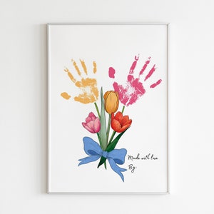 Arte de huellas de manos imprimible, arte artesanal de huellas de manos para mamá, ramo floral de recuerdo de amor, regalo significativo de mamá, actividad de niños artesanales de bricolaje imagen 2