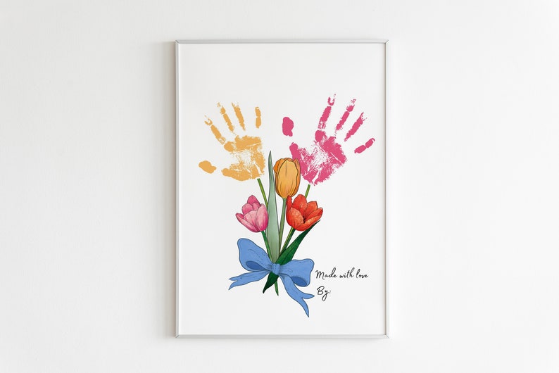 Arte de huellas de manos imprimible, arte artesanal de huellas de manos para mamá, ramo floral de recuerdo de amor, regalo significativo de mamá, actividad de niños artesanales de bricolaje imagen 2