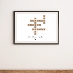 Aangepaste familie brief tegel print, kruiswoordraadsel Scrabble print, naam puzzel, gepersonaliseerde familienaam teken, achternaam teken, familie aangepaste borden afbeelding 4