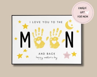 Handabdruck-Geschenk zum Muttertag, „Love You to the Moon and Back“-Druck, Muttertags-Bastelarbeiten für Kinder, Muttertags-Handabdruck zum Ausdrucken