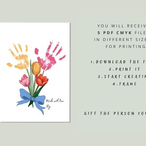 Handprint Art Printable, Handprint Craft Art for Mom, Love Keepsake Floral Bouquet, Mom Meaningful Gift, DIY Craft Kid Activity 画像 4