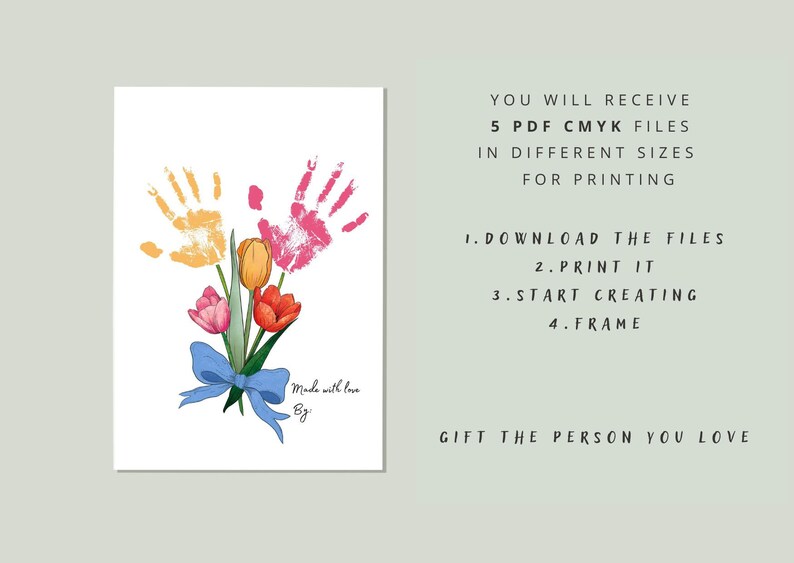 Handprint Art Printable, Handprint Craft Art for Mom, Love Keepsake Floral Bouquet, Mom Meaningful Gift, DIY Craft Kid Activity 画像 4