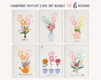 Mothers Day Gift Print, Handprint Mothers Day Craft, Mothers Day Flower Handprint Craft, Love Keepsake Floral Bouquet, Mom Handprint Craft