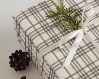 Hojas de papel de regalo navideñas gruesas de lujo con diseño de cuadros navideños blancos y marrones de diseño vintage