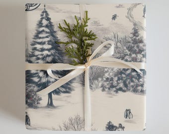Christmas Wrapping paper Toile de Jouy pattern mixed designs, set of 3
