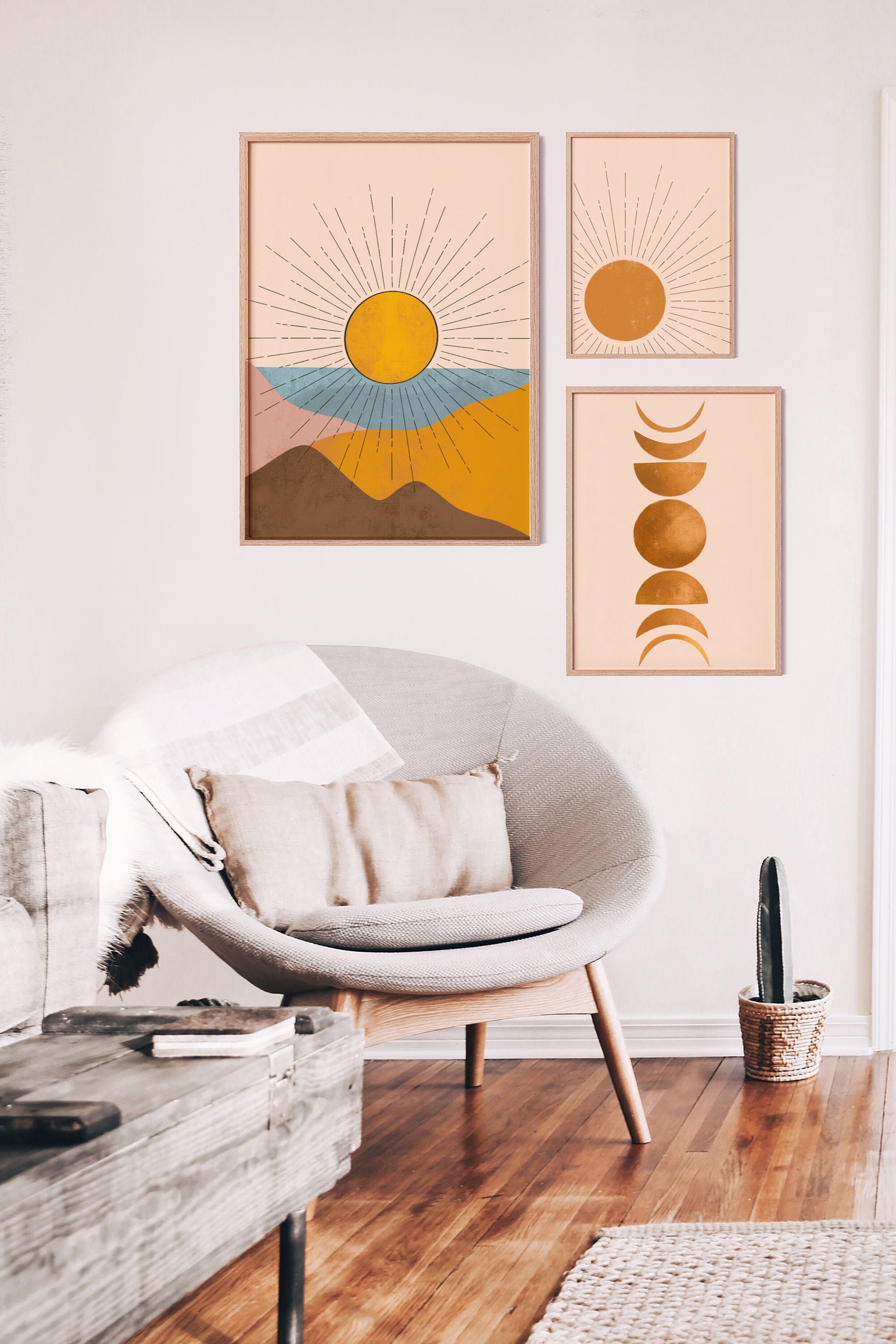 Boho wall art set of 5 living room Decor Abstract printable | Etsy