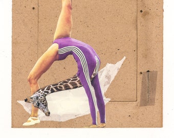 Giraffe Gymnast Olympic Games - Fitness giraffe in vintage retro body - Signed art print, print, wall decoration, gift idea