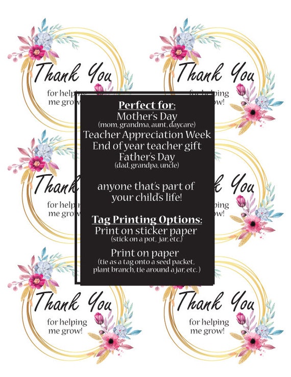 Download Thank You For Helping Me Grow Printable Tags Teacher Mom Etsy
