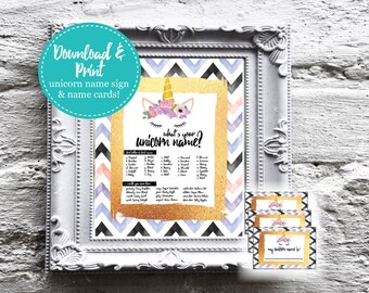 Unicorn Name Sign, Unicorn Birthday Party, Instant Download, Birthday Girl, Printable