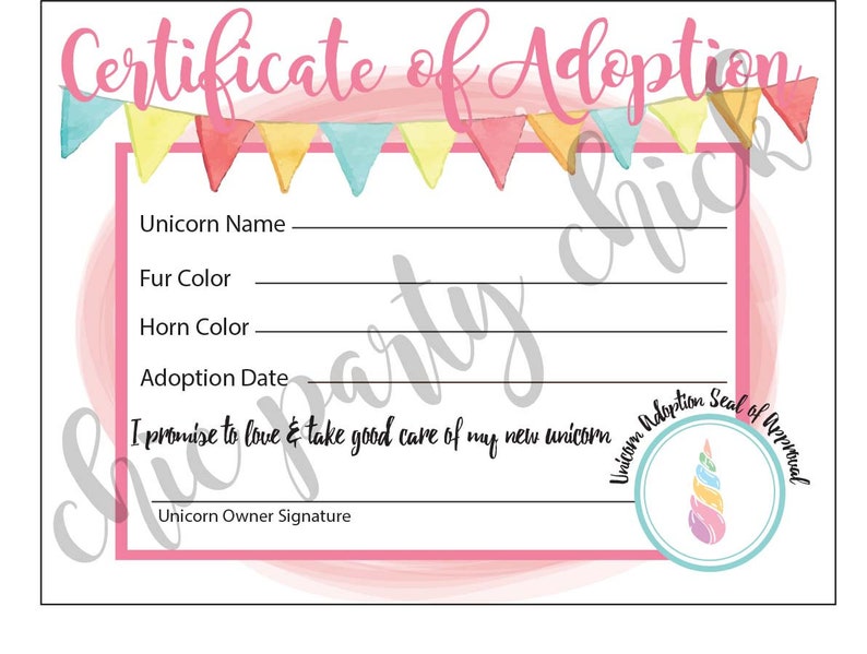 Instant Download Girl Birthday Unicorn Birthday Party Unicorn Party Unicorn Adoption Kit