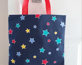 Handmade Reusable Childrens Fabric Party Bags, Gift Bags. Stars, Girl & Boy Handles, Favour Bags, Baby Shower Bags