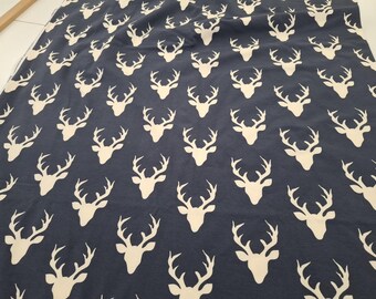 Art Gallery Fabrics Jersey Knit, Tiny Buck Forest Deer Fabric, Cotton Spandex Knit Navy Blue, Baby Clothes Fabric, Hello Bear Twilight