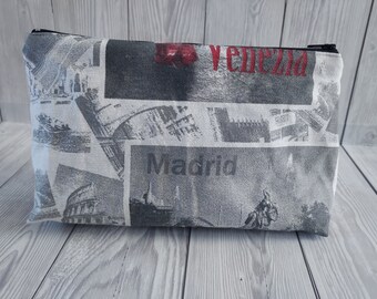 City Patterned, Washbag,Makeup Bag, Zip Bag, Ladies Wash Bag, Beauty Bag, Zip Pouch, Travel Pouch, Toiletry Bag, Comsetic Bag, Zip Bag