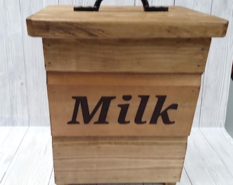 Handmade wooden Doorstep Milk Box, Porch Storage, Milk Holder Lasered, Wooden Milk Boxes, Porch Milk Storage Box, Milk Bottle Box