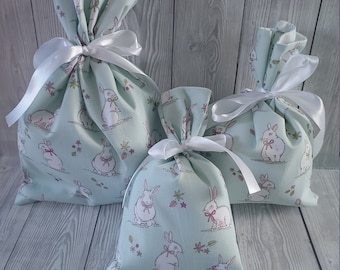 Handmade Easter Bags Cotton Reusable Gift Bags, Party Bags, Gift Bags, Easter Bunny New Born Baby, Mothers Day Gift, Easter Eggs fully lined