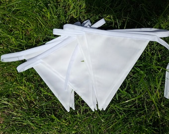 Wedding White Fabric Double Sided Bunting , Venue decoration Classic traditional, PURE WHITE Garden Banner Wedding Christening Garden Party