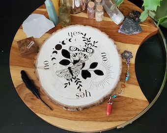 Pendulum Board, lunar moths Wooden Spirit Board, High Priestess gift, divination board, beginner witch Talking board, dual moths divination