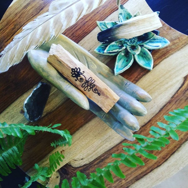 Palo Santo Smudge Stick with pyrography engraving