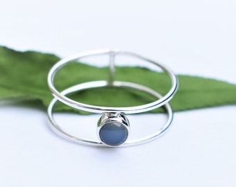 Silver ring , handmade ring, ring with agate, double band ring , silver band, solitaire ring, minimalist ring, gemstone ring, gift for her.