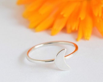 Stacking Rings • Stackable Bands • Ultra Thin Bands • Handmade Sterling silver 925 , All size , Slim, Minimalist Moon ring . silver moon.