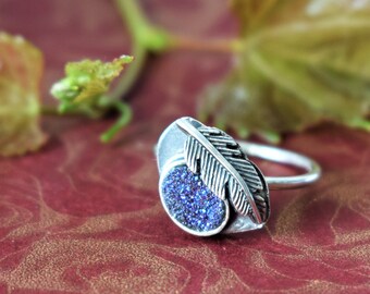 Handmade Sterling Silver Agate Ring, Minimalist Band (Size O-UK or 15 EU)
