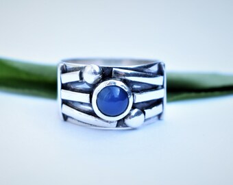 Handmade Sterling Silver Blue Agate Ring, Modern Design