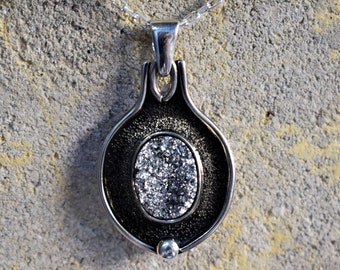 Handmade Sterling Silver Agate Pendant, Unique Design, Chain Included