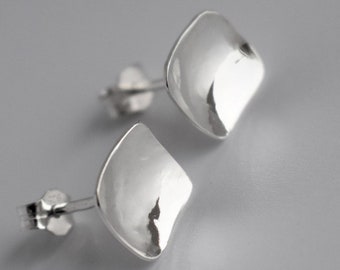 Delicate handmade sterling silver square concave earings . Minimalistic . 925 Modern . Gift for her. Girlfriend. Stud earings. 1 pair.