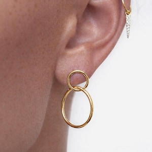 Two Circle Hoop Stud Earrings, Interlocked Circle Statement Jewelry