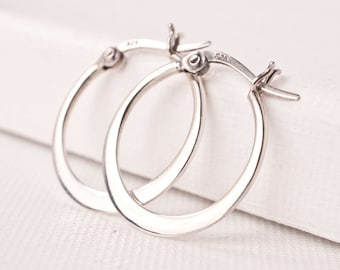 Sterling Silver Hoop Earrings Gift For Her Dainty Medium Minimal Flat Gift Sister Grandmother Gift Mom Everyday Simple Lightweight Small