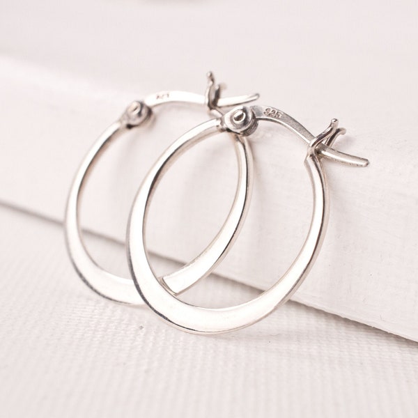 Sterling Silver Hoop Earrings Gift For Her Dainty Medium Minimal Flat Gift Sister Grandmother Gift Mom Everyday Simple Lightweight Small