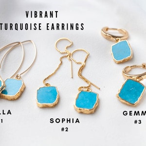 Turquoise Earrings Gold Birthday Gift Her December Birthstone Jewelry Boho Gemstone Hoop Gift Mom Wife Anniversary Unique Chain Dangle Drop