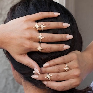 Gold Starburst Ring: Adjustable Celestial Stacking Ring