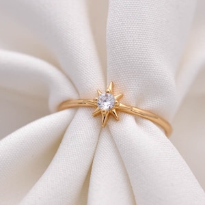 Gold Starburst Ring: Dainty Celestial Stacking Ring