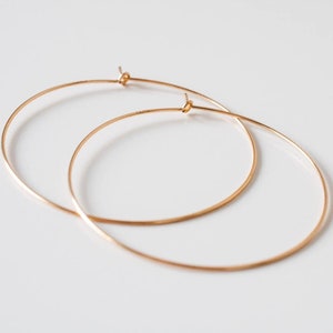 Thin Gold Filled Hoops Minimalist Earrings Endless Sleeper Ultra Skinny Oversized Wire Beading Gift For Her Gift Friend Charm Lightweight