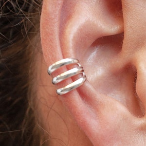 Helix Ear Cuff Cartilage Non Pierced Clip On Sterling Silver Birthday Gift For Her Boho Ear Crawler Stylish Statement Triple Layer Trio Stud