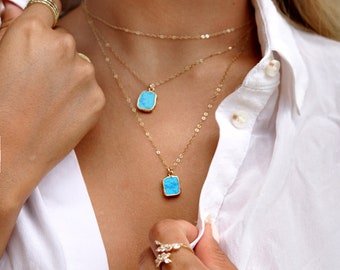 Gift Idea Thin Turquoise Necklace Turquoise Necklace Dainty Faceted Turquoise Necklace Gold Turquoise Beaded Necklace