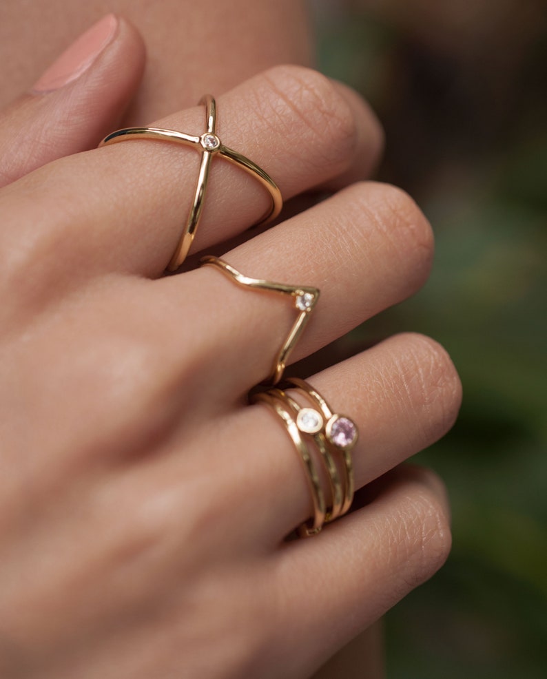 Gold X Ring Criss Cross Stacking Ring Stackable Statement Etsy