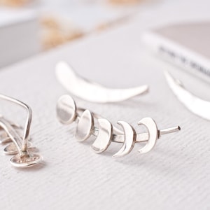 Ear Climbers Moon Phase Earrings Sterling Silver Ear Cuff Jacket Crescent Celestial Birthday Gift Her Daughter Best Friend Bridesmaid Summer