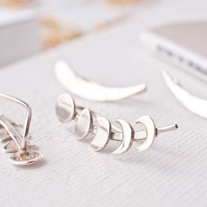 Ear Climbers Moon Phase Earrings Sterling Silver Ear Cuff Jacket Crescent Celestial Birthday Gift Her Daughter Best Friend Bridesmaid Summer