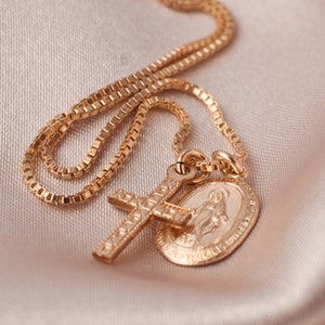 Gold Filled Cross & Miraculous Mary Necklace - Christian Gift