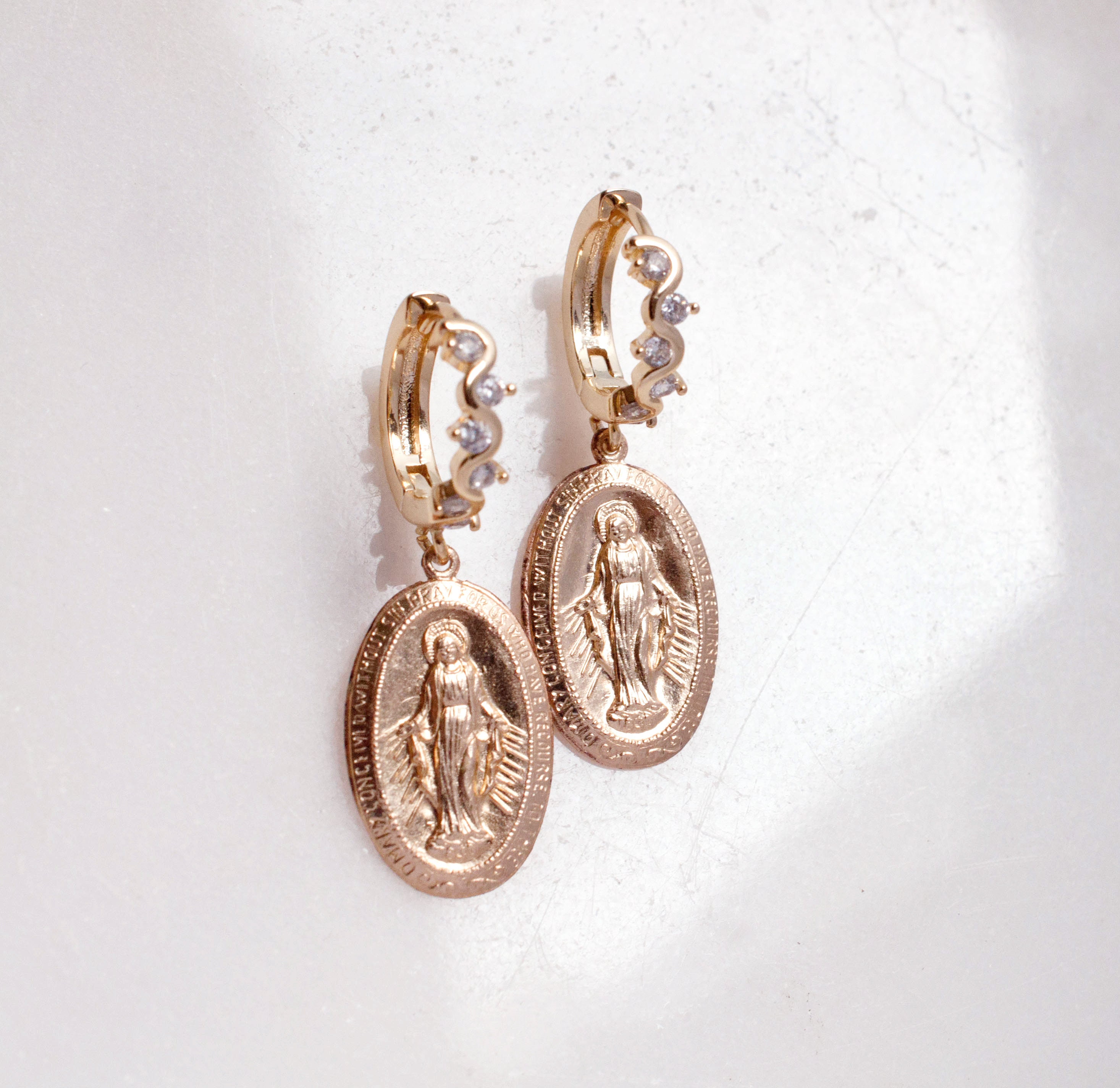 Gold virgin mary earrings outlet