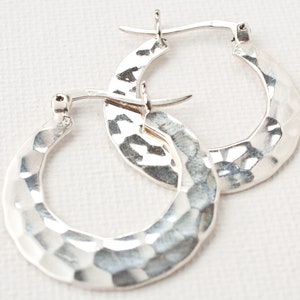 Textured Hoop Earrings Everyday Sterling Silver Hoops Hammered Statement Vintage Gift For Her Birthday Daughter Everyday Jewelry Wide Hoops