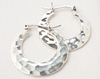 Textured Hoop Earrings Everyday Sterling Silver Hoops Hammered Statement Vintage Gift For Her Birthday Daughter Everyday Jewelry Wide Hoops