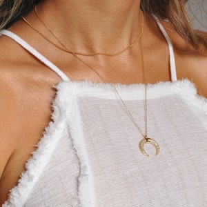 Horn Necklace Gold Double Horn Necklace Upside Down Moon Talisman Jewelry Birthday Gift Her Crescent Moon Layering Chain Amulet Good Luck image 8
